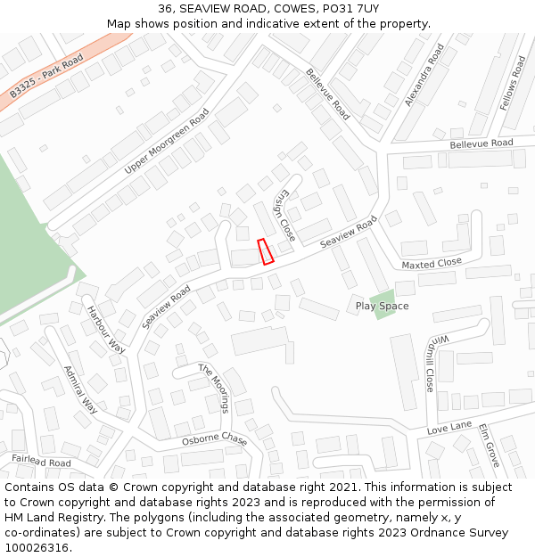 36, SEAVIEW ROAD, COWES, PO31 7UY: Location map and indicative extent of plot