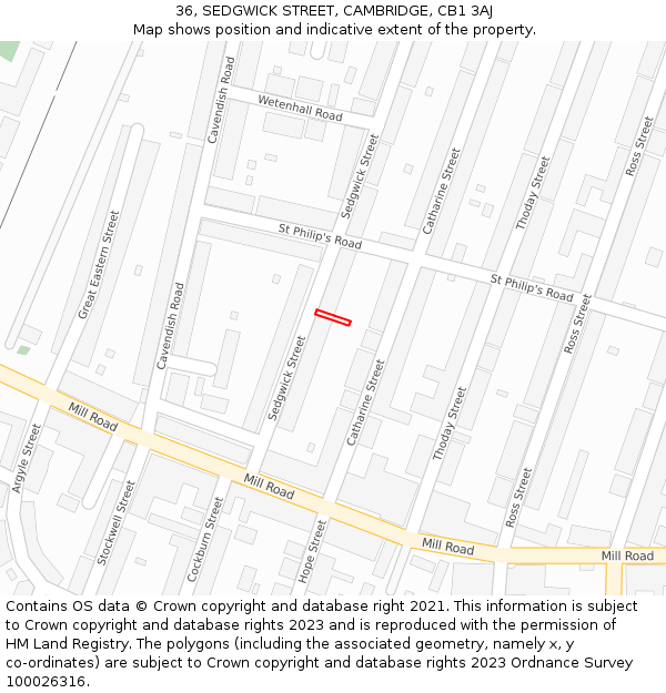 36, SEDGWICK STREET, CAMBRIDGE, CB1 3AJ: Location map and indicative extent of plot