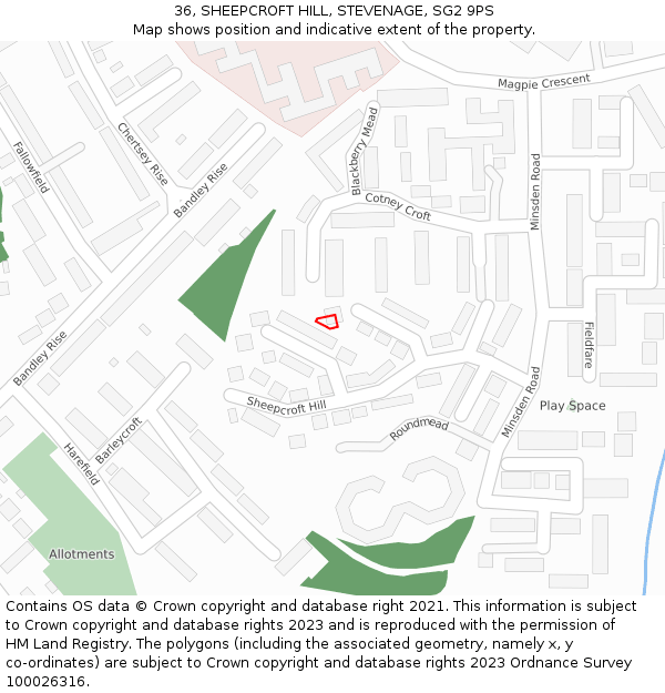 36, SHEEPCROFT HILL, STEVENAGE, SG2 9PS: Location map and indicative extent of plot