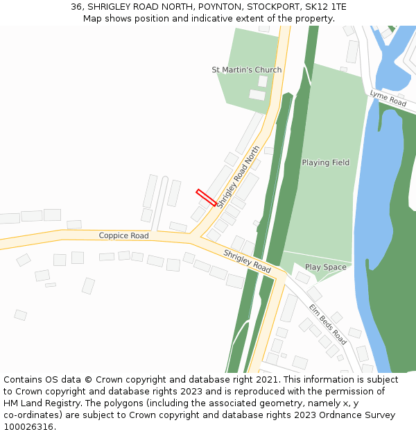 36, SHRIGLEY ROAD NORTH, POYNTON, STOCKPORT, SK12 1TE: Location map and indicative extent of plot