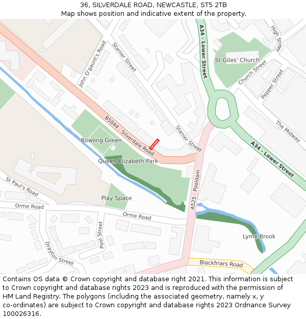 36, SILVERDALE ROAD, NEWCASTLE, ST5 2TB: Location map and indicative extent of plot