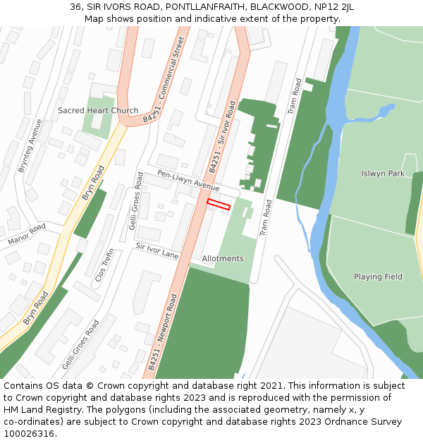 36, SIR IVORS ROAD, PONTLLANFRAITH, BLACKWOOD, NP12 2JL: Location map and indicative extent of plot