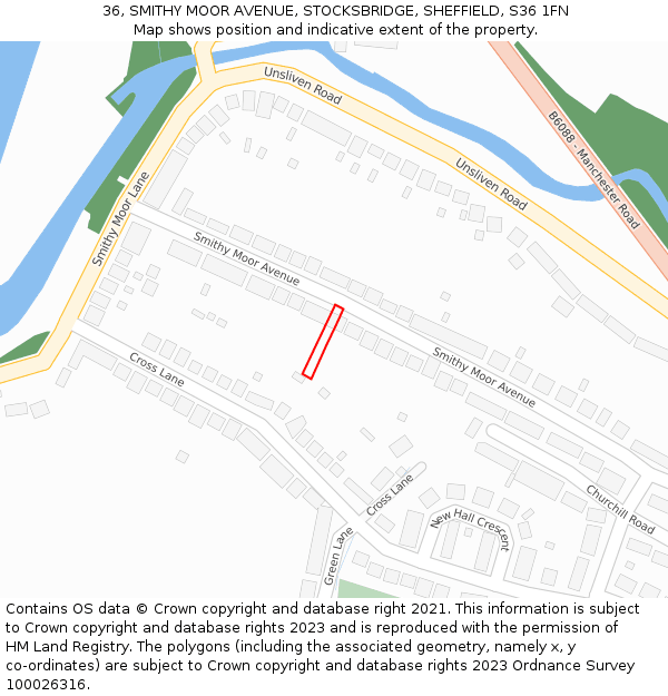 36, SMITHY MOOR AVENUE, STOCKSBRIDGE, SHEFFIELD, S36 1FN: Location map and indicative extent of plot