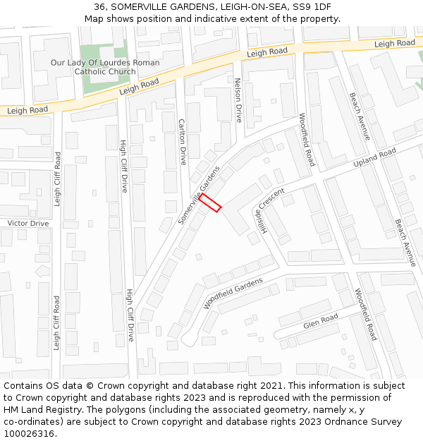 36, SOMERVILLE GARDENS, LEIGH-ON-SEA, SS9 1DF: Location map and indicative extent of plot