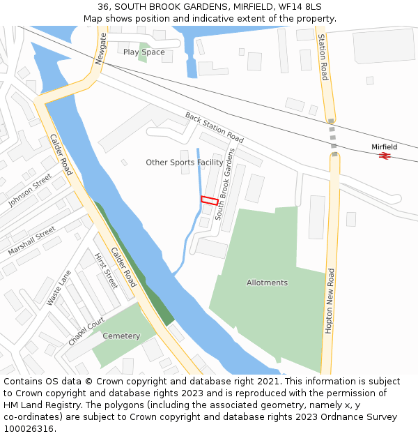 36, SOUTH BROOK GARDENS, MIRFIELD, WF14 8LS: Location map and indicative extent of plot