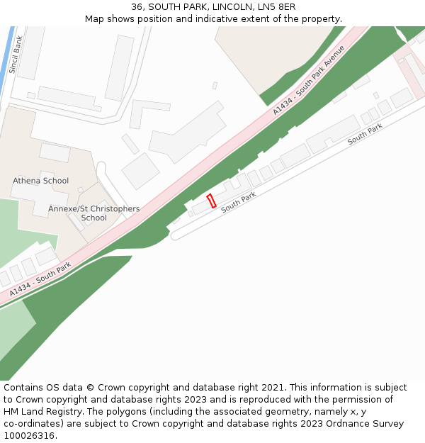 36, SOUTH PARK, LINCOLN, LN5 8ER: Location map and indicative extent of plot