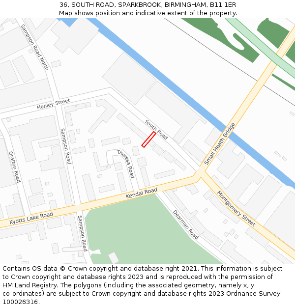 36, SOUTH ROAD, SPARKBROOK, BIRMINGHAM, B11 1ER: Location map and indicative extent of plot