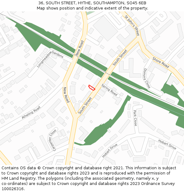 36, SOUTH STREET, HYTHE, SOUTHAMPTON, SO45 6EB: Location map and indicative extent of plot