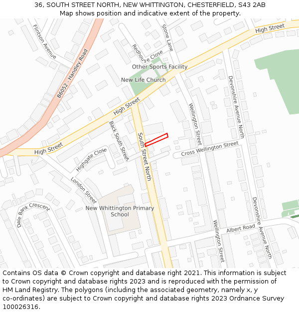36, SOUTH STREET NORTH, NEW WHITTINGTON, CHESTERFIELD, S43 2AB: Location map and indicative extent of plot