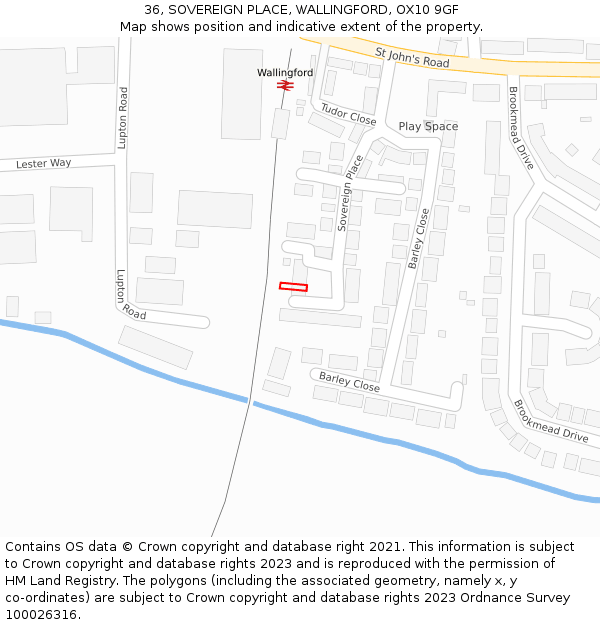 36, SOVEREIGN PLACE, WALLINGFORD, OX10 9GF: Location map and indicative extent of plot