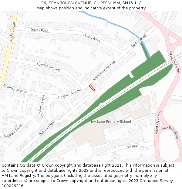 36, SPANBOURN AVENUE, CHIPPENHAM, SN15 1LG: Location map and indicative extent of plot