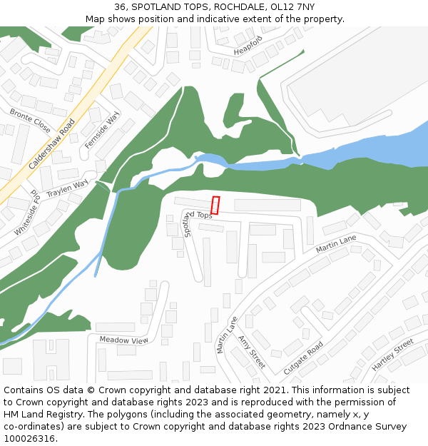 36, SPOTLAND TOPS, ROCHDALE, OL12 7NY: Location map and indicative extent of plot