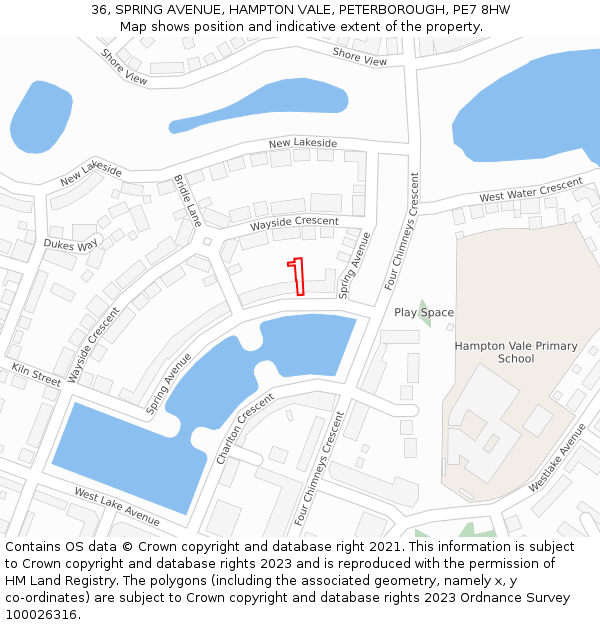 36, SPRING AVENUE, HAMPTON VALE, PETERBOROUGH, PE7 8HW: Location map and indicative extent of plot