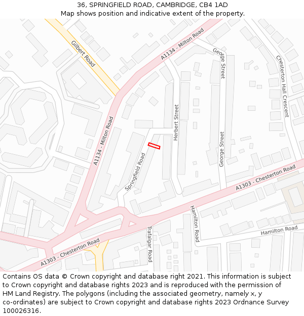 36, SPRINGFIELD ROAD, CAMBRIDGE, CB4 1AD: Location map and indicative extent of plot