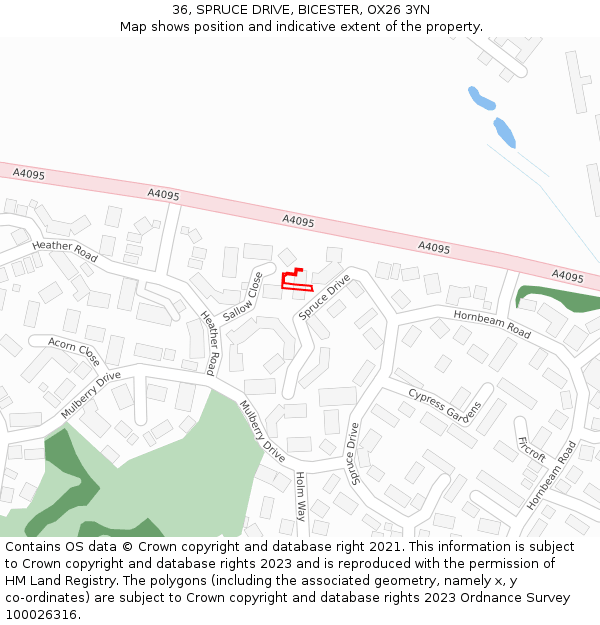 36, SPRUCE DRIVE, BICESTER, OX26 3YN: Location map and indicative extent of plot