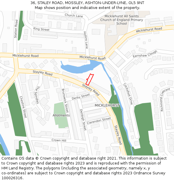 36, STALEY ROAD, MOSSLEY, ASHTON-UNDER-LYNE, OL5 9NT: Location map and indicative extent of plot
