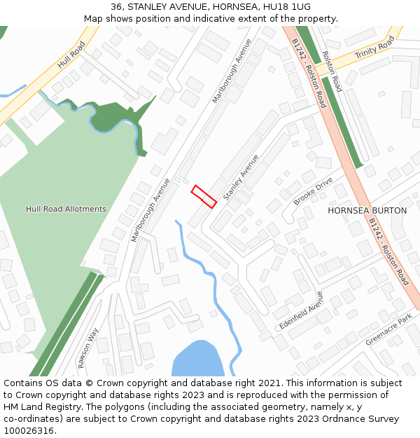 36, STANLEY AVENUE, HORNSEA, HU18 1UG: Location map and indicative extent of plot