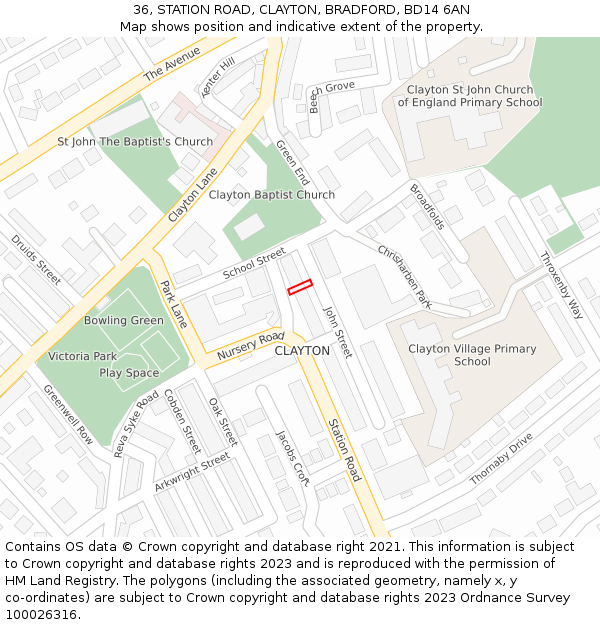 36, STATION ROAD, CLAYTON, BRADFORD, BD14 6AN: Location map and indicative extent of plot
