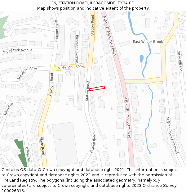 36, STATION ROAD, ILFRACOMBE, EX34 8DJ: Location map and indicative extent of plot