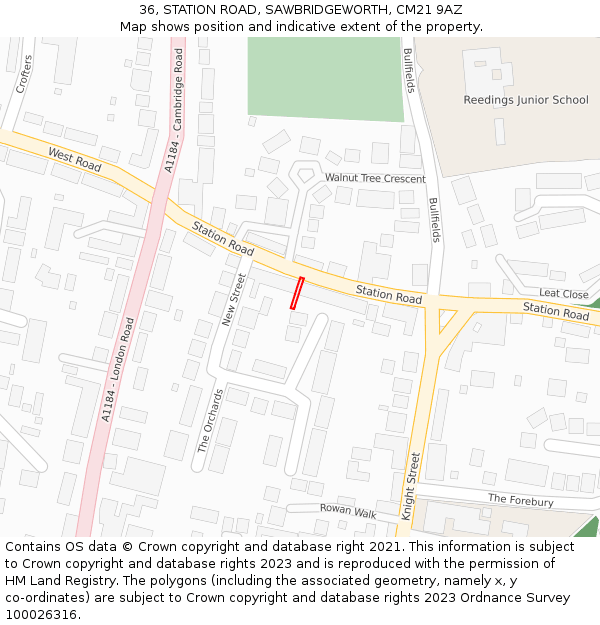 36, STATION ROAD, SAWBRIDGEWORTH, CM21 9AZ: Location map and indicative extent of plot