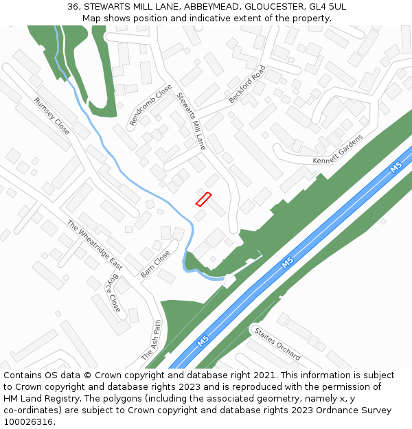 36, STEWARTS MILL LANE, ABBEYMEAD, GLOUCESTER, GL4 5UL: Location map and indicative extent of plot