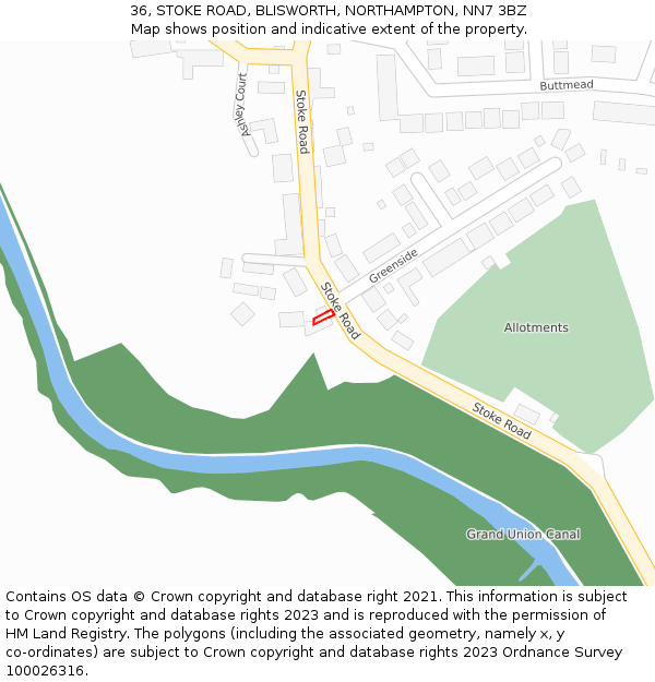 36, STOKE ROAD, BLISWORTH, NORTHAMPTON, NN7 3BZ: Location map and indicative extent of plot