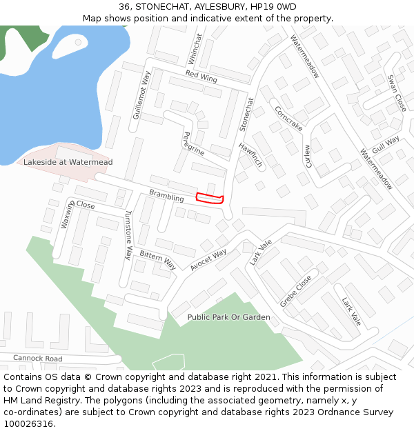 36, STONECHAT, AYLESBURY, HP19 0WD: Location map and indicative extent of plot