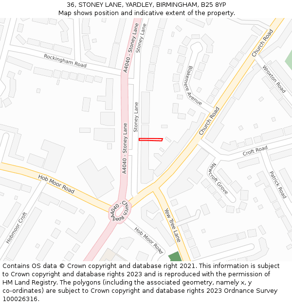 36, STONEY LANE, YARDLEY, BIRMINGHAM, B25 8YP: Location map and indicative extent of plot