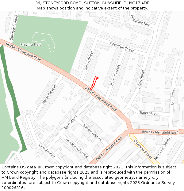 36, STONEYFORD ROAD, SUTTON-IN-ASHFIELD, NG17 4DB: Location map and indicative extent of plot