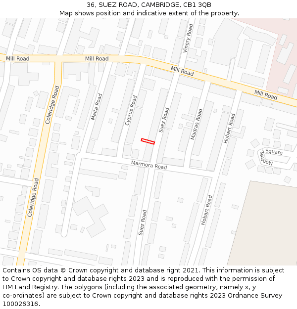36, SUEZ ROAD, CAMBRIDGE, CB1 3QB: Location map and indicative extent of plot
