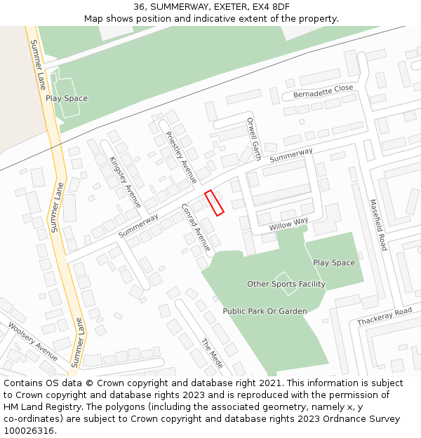 36, SUMMERWAY, EXETER, EX4 8DF: Location map and indicative extent of plot