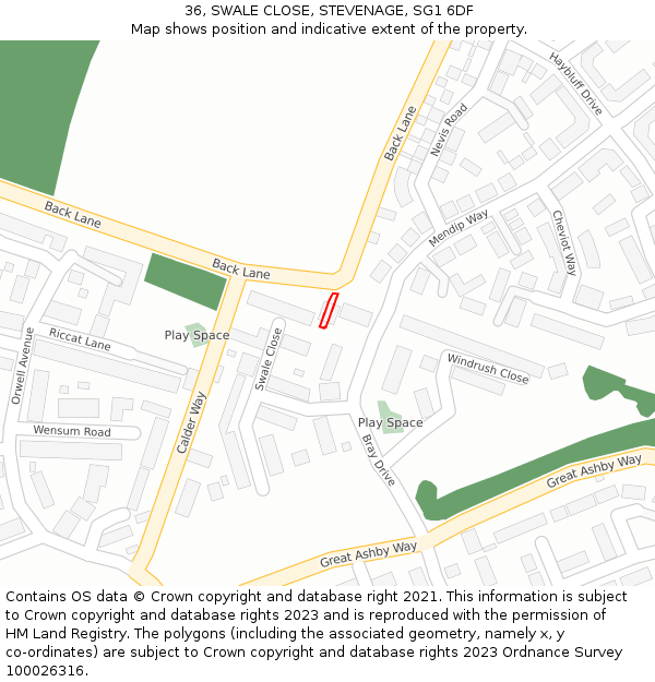36, SWALE CLOSE, STEVENAGE, SG1 6DF: Location map and indicative extent of plot