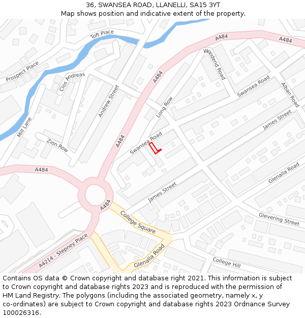 36, SWANSEA ROAD, LLANELLI, SA15 3YT: Location map and indicative extent of plot