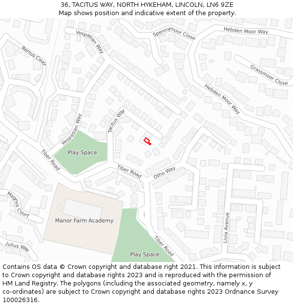 36, TACITUS WAY, NORTH HYKEHAM, LINCOLN, LN6 9ZE: Location map and indicative extent of plot