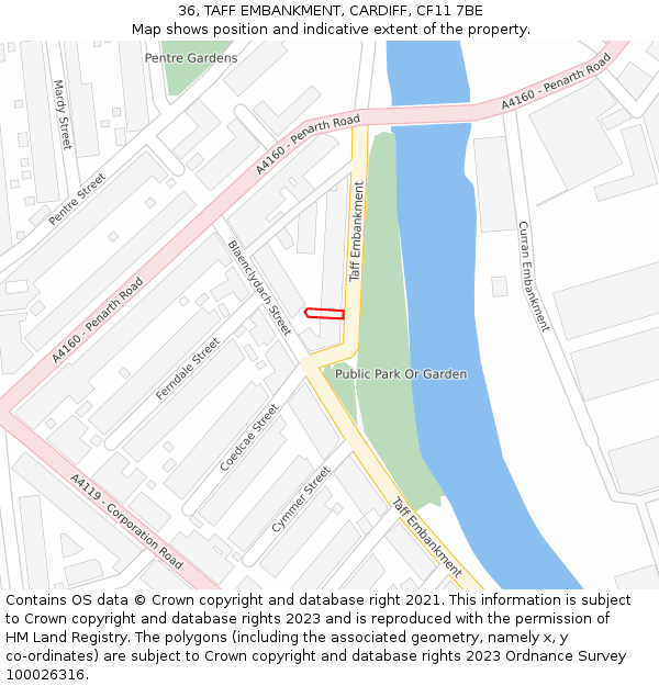 36, TAFF EMBANKMENT, CARDIFF, CF11 7BE: Location map and indicative extent of plot