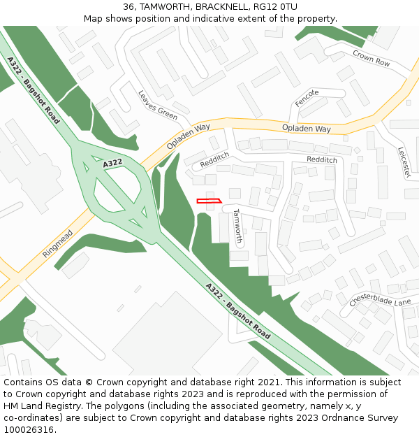 36, TAMWORTH, BRACKNELL, RG12 0TU: Location map and indicative extent of plot