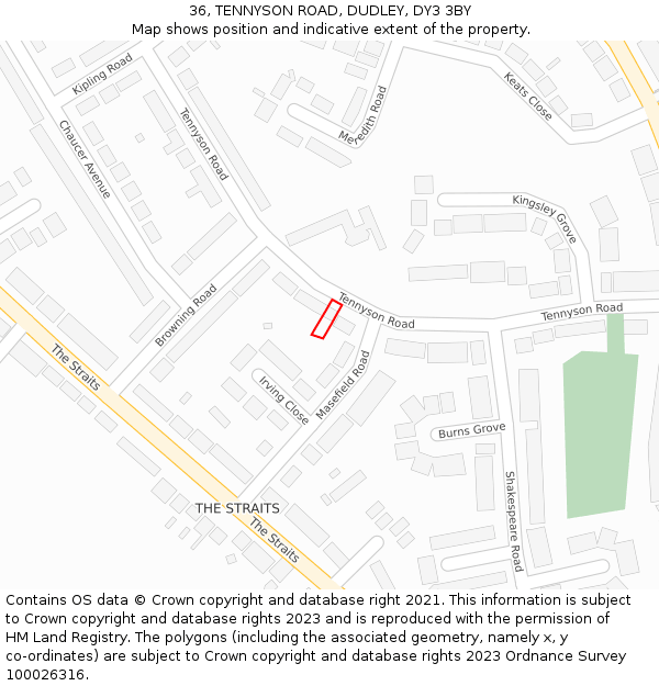 36, TENNYSON ROAD, DUDLEY, DY3 3BY: Location map and indicative extent of plot