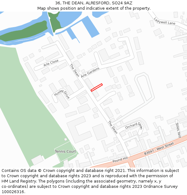 36, THE DEAN, ALRESFORD, SO24 9AZ: Location map and indicative extent of plot