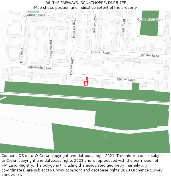 36, THE FAIRWAYS, SCUNTHORPE, DN15 7EF: Location map and indicative extent of plot