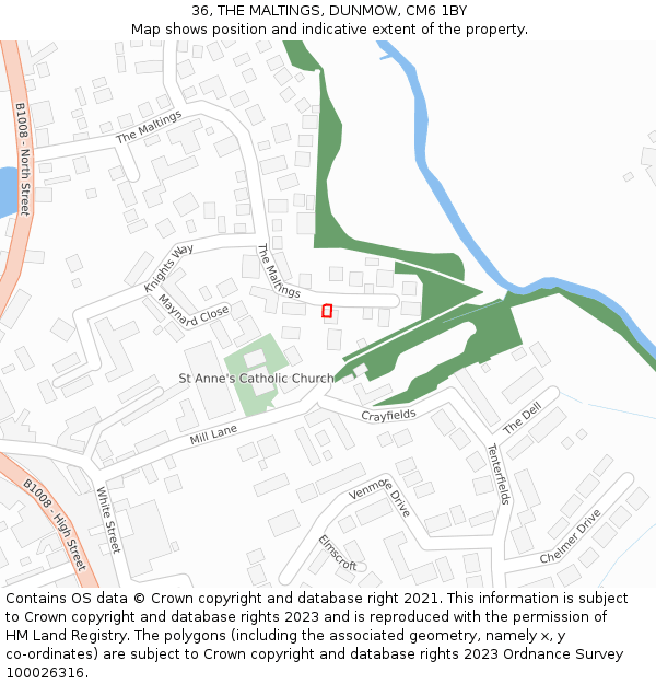 36, THE MALTINGS, DUNMOW, CM6 1BY: Location map and indicative extent of plot