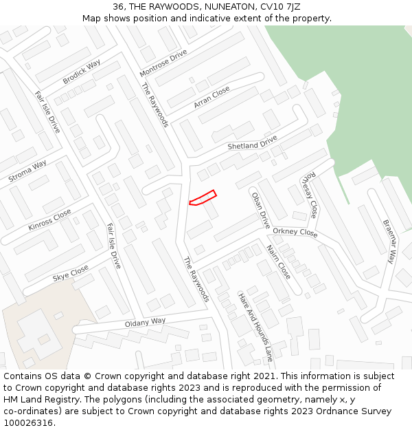 36, THE RAYWOODS, NUNEATON, CV10 7JZ: Location map and indicative extent of plot