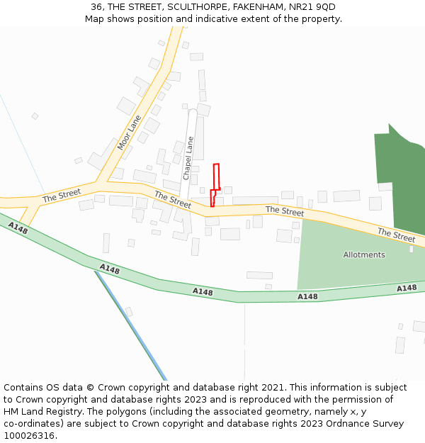 36, THE STREET, SCULTHORPE, FAKENHAM, NR21 9QD: Location map and indicative extent of plot