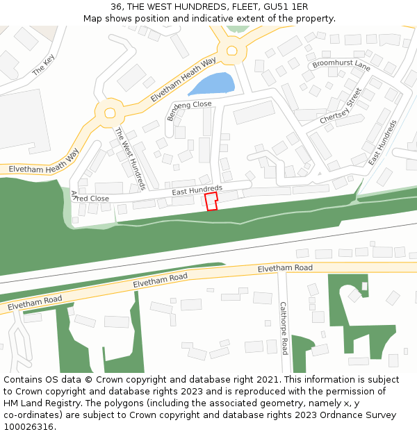 36, THE WEST HUNDREDS, FLEET, GU51 1ER: Location map and indicative extent of plot