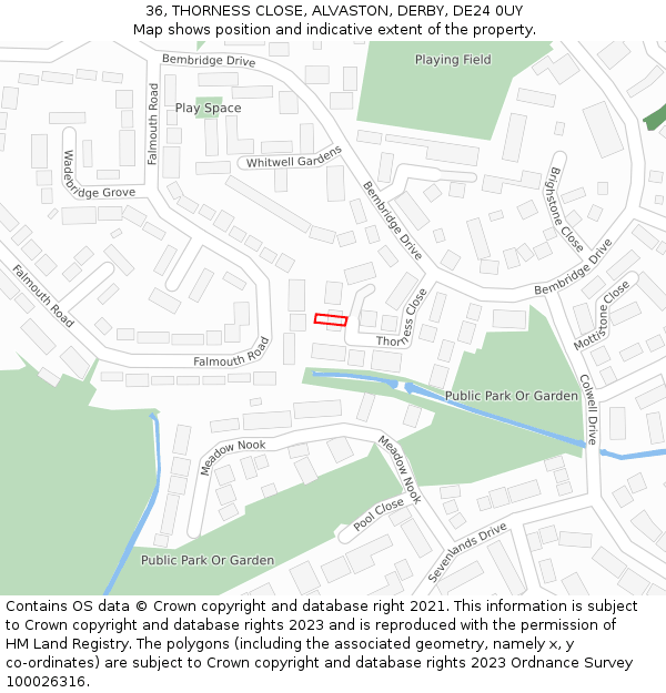 36, THORNESS CLOSE, ALVASTON, DERBY, DE24 0UY: Location map and indicative extent of plot