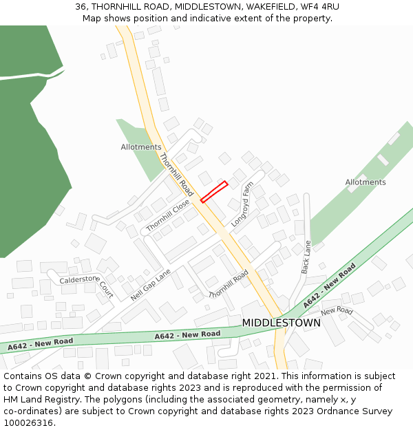 36, THORNHILL ROAD, MIDDLESTOWN, WAKEFIELD, WF4 4RU: Location map and indicative extent of plot