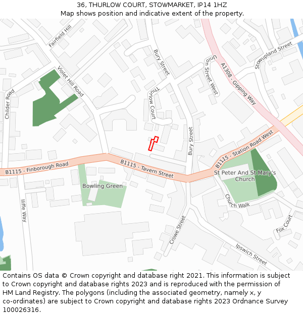 36, THURLOW COURT, STOWMARKET, IP14 1HZ: Location map and indicative extent of plot