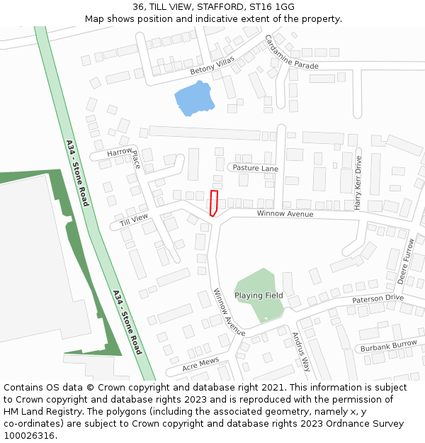 36, TILL VIEW, STAFFORD, ST16 1GG: Location map and indicative extent of plot
