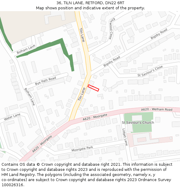 36, TILN LANE, RETFORD, DN22 6RT: Location map and indicative extent of plot