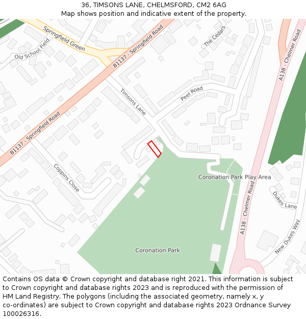 36, TIMSONS LANE, CHELMSFORD, CM2 6AG: Location map and indicative extent of plot