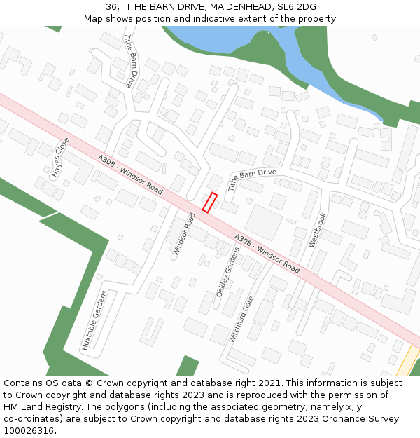 36, TITHE BARN DRIVE, MAIDENHEAD, SL6 2DG: Location map and indicative extent of plot